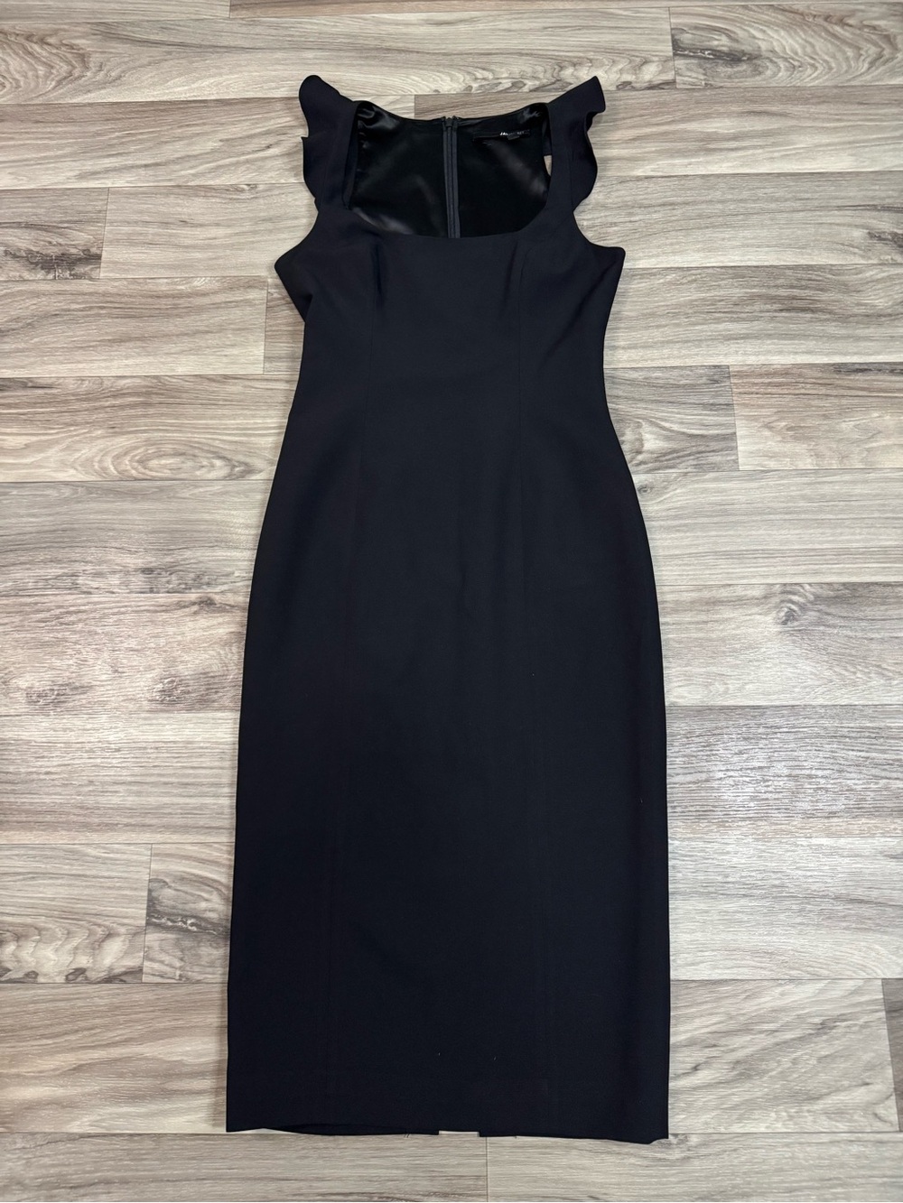 Jay Godfrey Black Sheath Midi Dress Ruffle Sleeve Cocktail Career Ocassion Sz 2